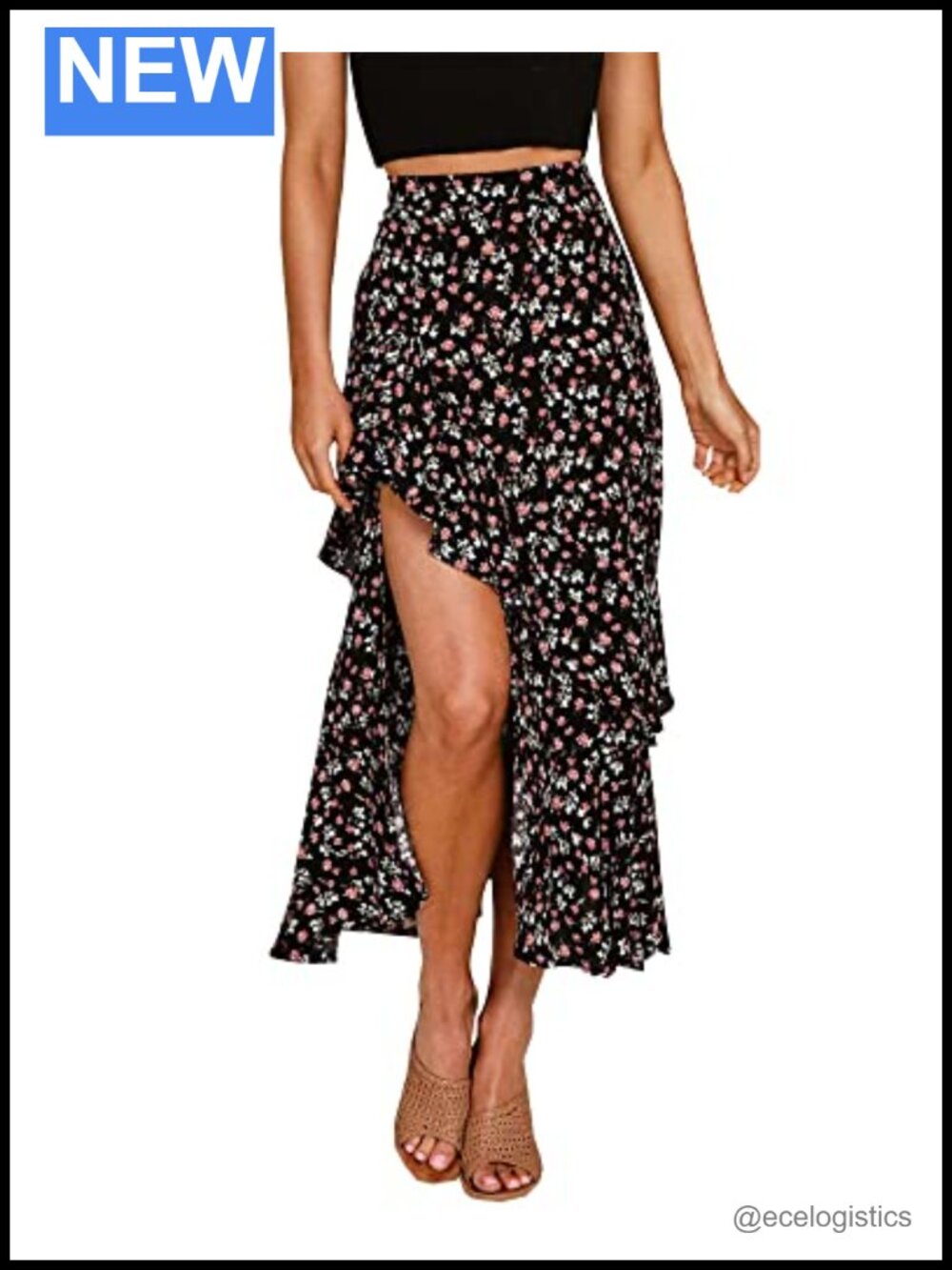 Boho High Low Ruffle Hem Maxi Skirt